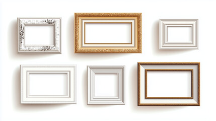 Editable vector set of picture frames designed for photo art galleries, interior mockups, and wall art presentations.