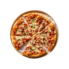 Sliced pizza on a paper plate png