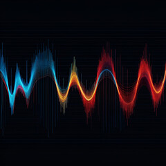 Fototapeta premium Dynamic interplay of red and blue, a vibrant waveform visualization across dark background, depicting audio frequencies in motion.