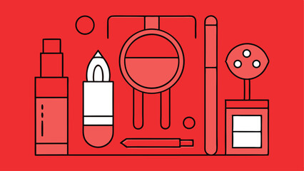 Modern cosmetics minimalist line art graphic on red background for beauty brands