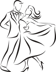Elegant dancing couple silhouette vector illustration for wedding invitation cards design