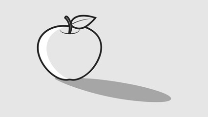 Simple apple illustration in black and white with a soft shadow effect