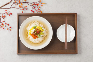  Janchi Guksu refers to noodles that are mainly eaten on feast days. It is a dish made with noodles...