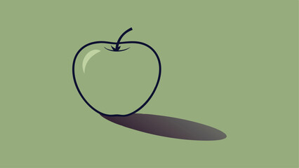 Minimalist apple illustration with outline and shadow on a green background