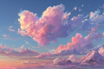 There is a heart-shaped cloud floating in the sky, full of Valentine's Day theme