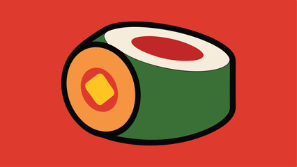 Fresh and colorful sushi roll vector graphic on red background