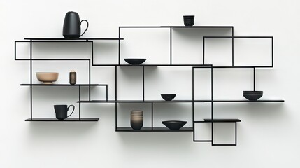 Floating wall-mounted shelves with clean geometric lines