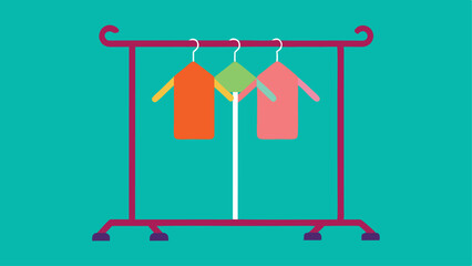 Colorful clothing rack illustration with orange green and pink shirts on hangers