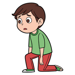 Sad Boy Sitting on His Knee Feeling Down