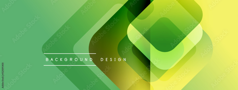 Aufkleber Abstract geometric background. Overlapping squares create dynamic gradient effect. Green, yellow hues dominate composition. Modern design element.
