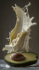 Milk splash over avocado half.