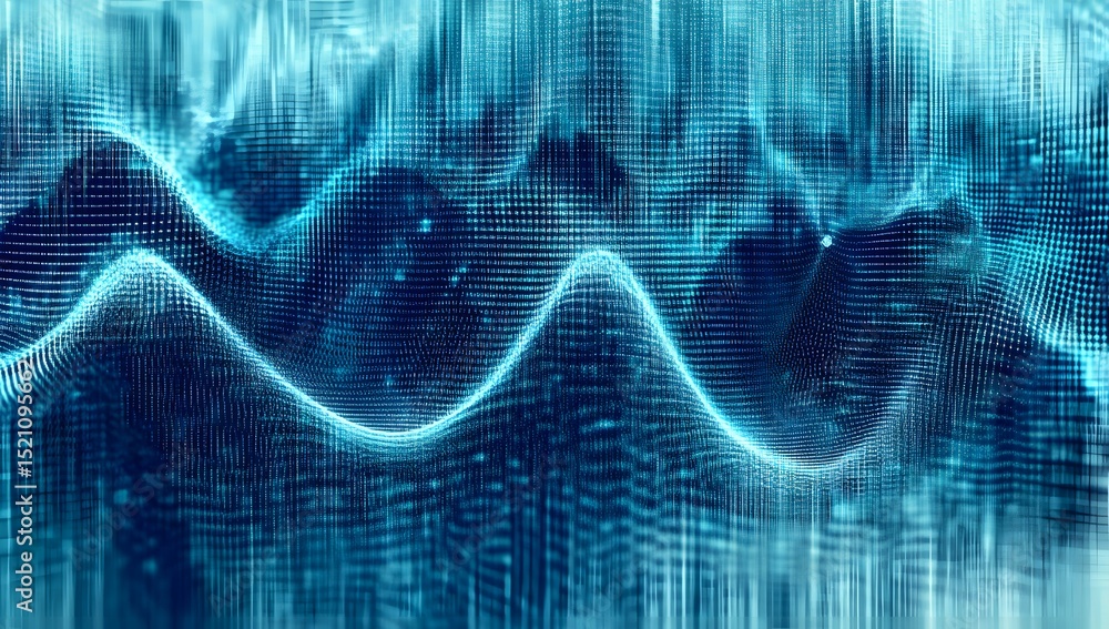 Poster abstract blue wave background with dots and lines, a high-tech concept of big data or digital techno