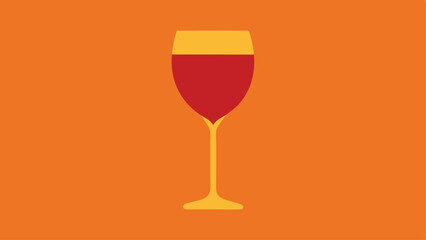 Minimalist wine glass illustration with red wine on orange background