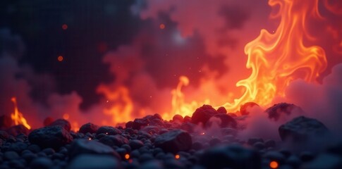 Glowing embers, ethereal smoke, misty background , hazy, embers, burning