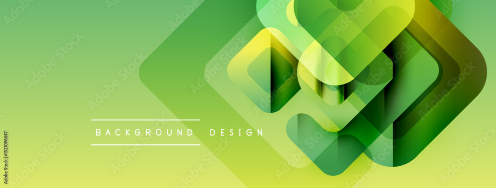 Poster Abstract geometric shapes overlap, creating vibrant green gradient effect. Modern design suitable for backgrounds, presentations.