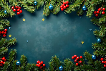 christmas background with fir branches and decorations
