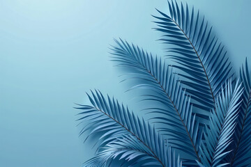 Collection of tropical leaves,foliage plant in blue color with space background