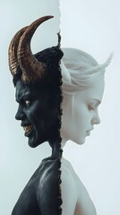 A duality of opposing forces depicted in a single figure.