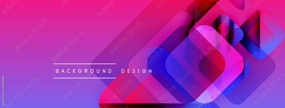 Poster Abstract geometric shapes overlap, creating vibrant purple, pink gradient. Text reads background design. Modern, dynamic visual composition.