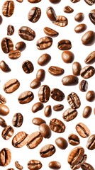 Coffee beans falling in a seamless pattern.