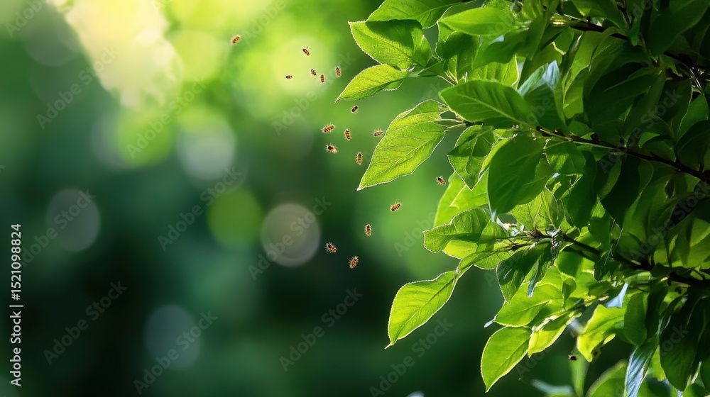 Aufkleber buzzing swarm captured in sharp focus with soft green nature backdrop