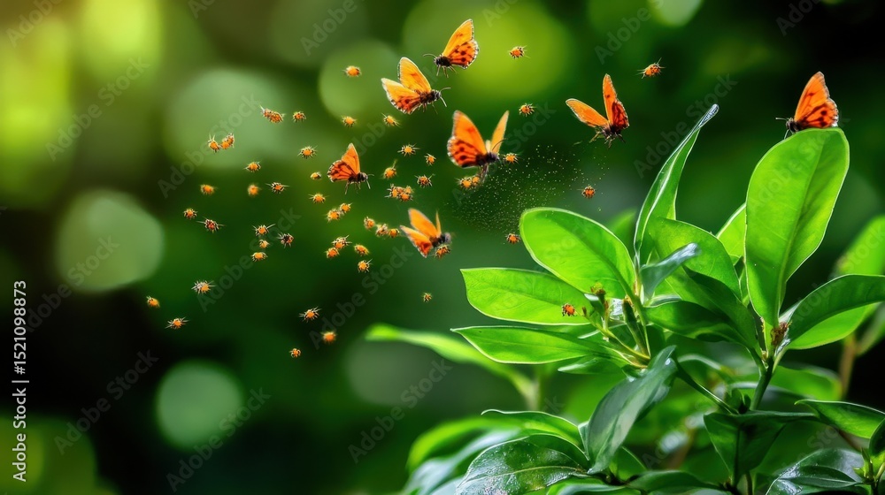 Aufkleber buzzing swarm captured in sharp focus with soft green nature backdrop