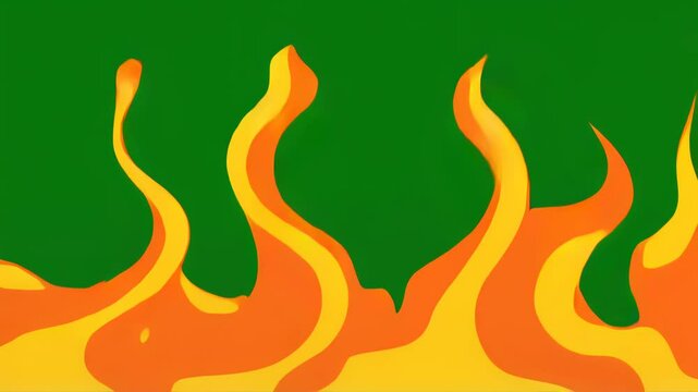 Abstract Flames on Green Background. Green screen with orange flames suitable for video editing, special effects, movie productions.