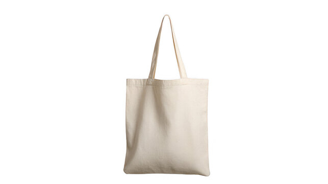 Natural cotton tote bag hanging on a hook against a transparent background, offering an ideal canvas for displaying unique designs or branding concepts in a clean, eco friendly way