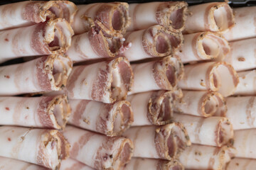 Sliced Traditional Ukrainian Salo Rolls