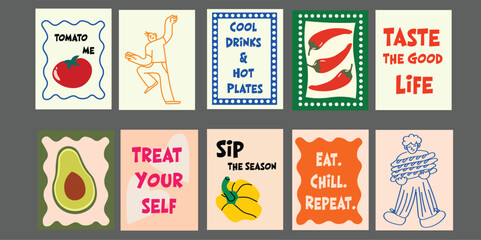 Fresh and fun summer banner for organic cafes or modern bistros. Combines fresh produce like avocado, tomato, and pineapple with tropical phrases. Designed for bistros, restaurants, or juice bars.