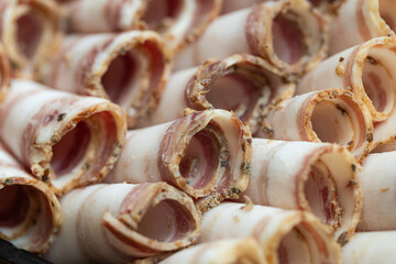Sliced Traditional Ukrainian Salo Rolls
