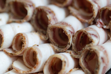 Sliced Traditional Ukrainian Salo Rolls