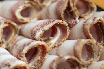 Sliced Traditional Ukrainian Salo Rolls