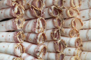 Sliced Traditional Ukrainian Salo Rolls