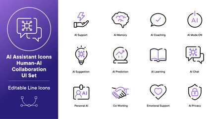 AI Assistant Icons Human-AI Collaboration UI Set
