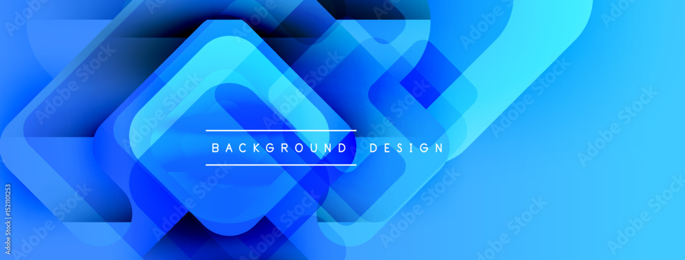Poster Abstract blue layers create dynamic background. Geometric shapes overlap, forming modern design. Bright gradients enhance visual appeal.