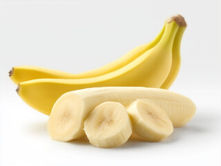 Banana fruits withe  sliced Banana on white background. 