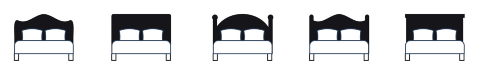 Close up of bed with headboard against wall with wooden decor Bed, A cozy and stylish bed in the bedroom. Vector illustration