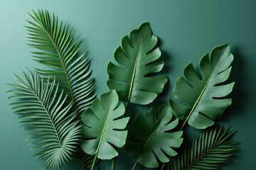 Collection of tropical leaves,foliage plant in green color with space background