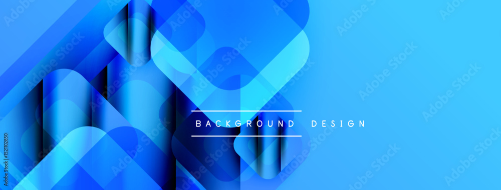 Poster Abstract blue design features overlapping squares, gradients, dynamic composition. Modern aesthetic suitable for backgrounds, presentations.