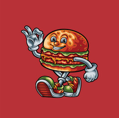 burger funny mascot character design vector illustration