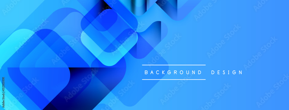 Poster Abstract blue geometric shapes overlap, creating modern dynamic background. Gradient shades add depth, visual interest.