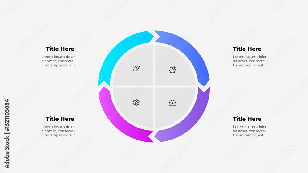 Poster Circular infographic with icons showcasing data divisions, ideal for presentations and reports. Featuring business and finance symbols in a modern, minimalistic design for professional use