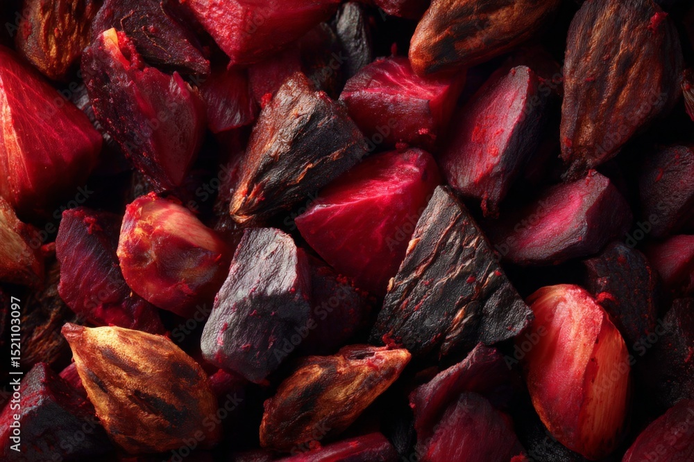 Poster vibrant assortment of roasted root vegetables showcasing deep red and earthy tones on a rustic surfa