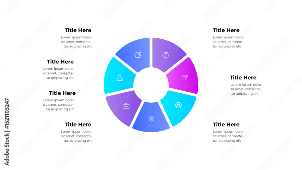 Leinwandbilder colorful 7 segmented circular infographic chart with space for text, icons, and business information