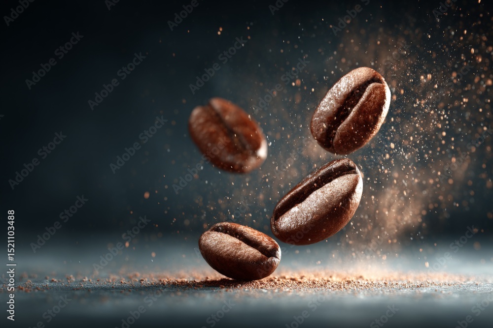 Aufkleber freshly roasted coffee beans floating in mid-air create an elegant display of flavor and aroma in a 
