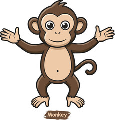 Cute Cartoon Monkey with Open Arms