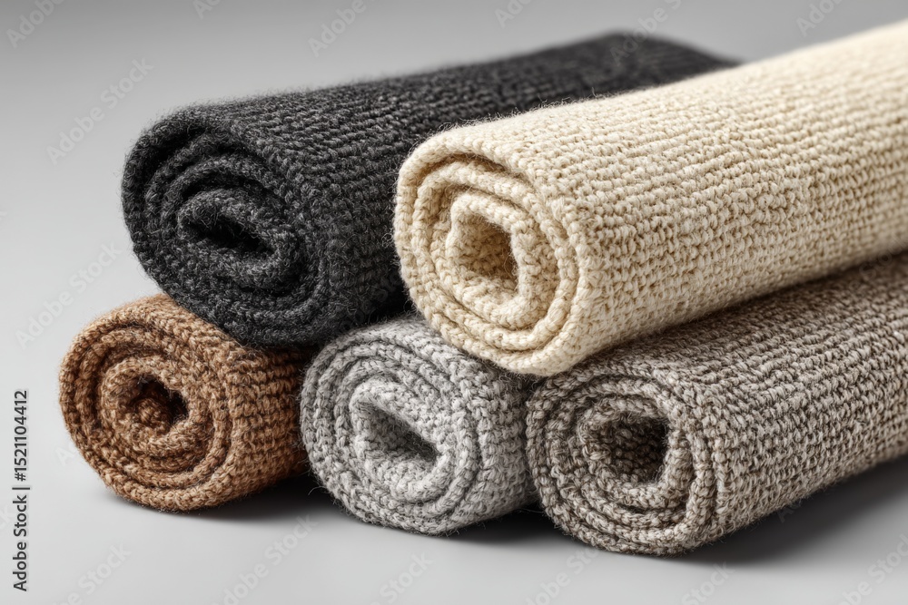 Aufkleber Textured fabric rolls displayed in neutral colors on a smooth surface showcasing versatility for home decor projects