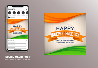 15th August Happy Independence Day Social Media Post with Indian Flag Colors and Patriotic Message, Editable Design.