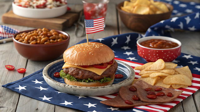 Patriotic 4th of July Burger Feast A Delicious American Celebration - Powered by Adobe